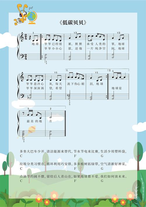 低碳贝贝歌谱，低碳贝贝儿童歌曲歌词！